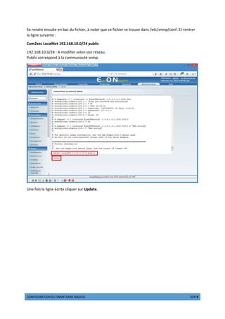 Descriptif détaillé de la situation professionnelle :
Pour Eyes of Network :
Installer la solution complète, mettre en œuvre le protocole SNMP sur l’ensemble des matériels et des systèmes
indispensables, paramétrer la solution de supervision après avoir définie la politique de supervision adaptée :
- Superviser routeur, commutateurs et serveurs
- Choix des paramètres à superviser (selon le matériel)
- Gestion des alertes
Permettre la visualisation de l’infrastructure du réseau à l’aide des outils intégrés à EON.
Concernant GLPI :
- Gérer l’ensemble des incidents survenus sur le matériel de la MDL.
- Les consommables devront être gérés à l’aide de cette solution également.
- Proposer les différentes catégories d’utilisateurs, de matériels, les lieux où ils sont installés, les catégories
d’incidents et de consommables.
- Une procédure de paramétrage de la solution
- Une documentation utilisateurs pour déclarer un incident (Français et Anglais)
- Une documentation pour gérer les consommables
- Les utilisateurs utilisent leur identifiants et mots de passe du domaine
Listes des consommables
 