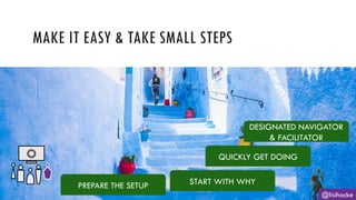 @lisihocke
MAKE IT EASY & TAKE SMALL STEPS
PREPARE THE SETUP START WITH WHY
QUICKLY GET DOING
DESIGNATED NAVIGATOR
& FACILITATOR
 