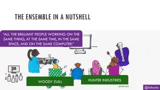THE ENSEMBLE IN A NUTSHELL
@lisihocke
WOODY ZUILL HUNTER INDUSTRIES
“ALL THE BRILLIANT PEOPLE WORKING ON THE
SAME THING, AT THE SAME TIME, IN THE SAME
SPACE, AND ON THE SAME COMPUTER.”
 