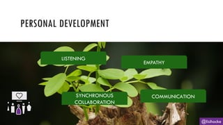 PERSONAL DEVELOPMENT
@lisihocke
LISTENING
COMMUNICATION
SYNCHRONOUS
COLLABORATION
EMPATHY
 