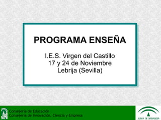Consejería de Educación Consejería de Innovación, Ciencia y Empresa PROGRAMA ENSEÑA I.E.S. Virgen del Castillo 17 y 24 de Noviembre Lebrija (Sevilla) 