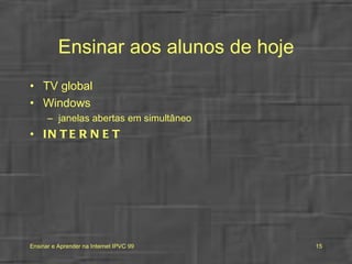 Ensinar aos alunos de hoje TV global Windows janelas abertas em simultâneo INTERNET 