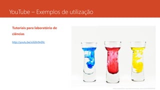 Tutoriais para laboratório de
ciências
http://youtu.be/xJG0ir9nDtc
http://www.flickr.com/photos/sergiu_bacioiu/4390690948
YouTube – Exemplos de utilização
 