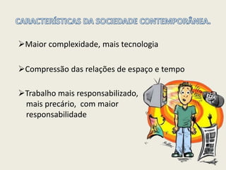 CARACTERÍSTICAS DA SOCIEDADE CONTEMPORÂNEA.Maior complexidade, mais tecnologia 