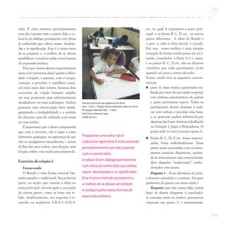 113
tório. É estar presente perceptivamente
com ela, é pensar com e a partir dela, é co-
locá-la em diálogo permanente com obras
já conhecidas que, talvez, sejam desaloja-
das e re-significadas. Esse é o único meio
de se preparar e, o melhor, de se deixar
sensibilizar e conduzir pelas novas formas
de expressão artística.
Para que nossos alunos experimentem
tanto a lei (estrutura dada) quanto a liber-
dade (criação), e possam, com o tempo,
começar a perceber o equilíbrio possí-
vel entre esses dois termos, faremos dois
exercícios de criação bastante simples
em suas propostas, mas suficientemente
desafiadores em suas realizações. Ambos
possuem uma estruturação bem nítida,
garantindo a inteligibilidade e o sentido
do discurso, seja ele realizado com notas
ou com ruídos.
É importante que o aluno compreenda
que criar é construir, não é jogar a esmo
elementos quaisquer, na esperança de que
eles se amalgamem naturalmente – temos
de lhes dar uma ordem, uma direção, uma
função, enfim, uma razão para estarem lá.
Exercício de criação 1
Forma-rondó
O Rondó é uma forma musical bas-
tante popular e tradicional. Sua primeira
parte, ou seção, que contém a idéia ou
tema principal, retorna após a execução
de outras partes, como se fosse um re-
frão. Analiticamente, seu esquema é re-
sumido na seqüência A-B-A-C-A-D-A,
Diretoria de Ensino de Itapecerica da Serra
Arte – Ciclo I – Projeto Quatro Variações sobre umTema
EE Joaquim Mendes Feliz - 1ª Série
Prof.Cícero Antonio Lopes
Grafia de Sons
etc, no qual A representa a parte prin-
cipal, e as letras B C, D etc , as outras
partes diferentes. A idéia do Rondó é
o giro, a volta à idéia inicial, o círculo.
Por isso, nosso melhor e mais simples
exemplo de forma-rondó possa ser a Ci-
randa, cirandinha: a Parte A é o canto,
e as partes B, C, D etc, são os diversos
versinhos que cada participante recita
quando vai para o centro da roda.
Nosso rondó terá as seguintes caracte-
rísticas:
parte A: frase rítmica quaternária rea-
lizada por meio de percussão corporal,
com timbres característicos de palmas
e ações percussivas suaves. Todos os
participantes devem dominar e reali-
zar com soltura e precisão essa frase,
e, se quiserem, podem substituí-la por
algumas das frases rítmicas trabalhadas
na Variação I, Jogos e Brincadeiras. O
grupo todo (o tutti) executa a parte A.
Partes B, C, D, E etc: frases improvi-
sadas, feitas individualmente. Essas
partes serão executadas com os instru-
mentos musicais disponíveis, aceitan-
do-se instrumentos não convencionais,
além daqueles “tradicionais” confec-
cionados com sucata.
Pergunta 1 – Nessa alternância de partes,
o elemento articulador é o contraste. Em quais
parâmetros ele aparece com maior nitidez?
Resposta (que não vamos falar, vamos
fazer os alunos chegarem à conclusão):
a) contraste entre os timbres, percussivos
corporais nas partes A e instrumentais,
Freqüentar uma obra não é
colecionar repertório.É estar presente
perceptivamente com ela,é pensar
com e a partir dela,
é colocá-la em diálogo permanente
com obras já conhecidas que,talvez,
sejam desalojadas e re-significadas.
Esse é único meio de se preparar e,
o melhor,de se deixar sensibilizar
e conduzir pelas novas formas de
expressão artística.
 