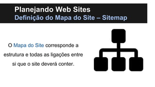 Planejando Web Sites
Definição do Mapa do Site – Sitemap

O Mapa do Site corresponde a
estrutura e todas as ligações entre

si que o site deverá conter.

 