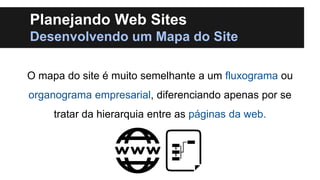 Planejando Web Sites
Desenvolvendo um Mapa do Site
O mapa do site é muito semelhante a um fluxograma ou

organograma empre...