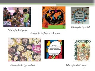 Educação de Jovens e Adultos Educação Indígena Educação do Campo Educação Especial Educação de Quilombolas 