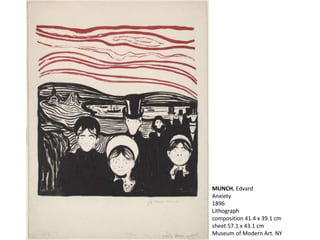 MUNCH, Edvard
Anxiety
1896
Lithograph
composition 41.4 x 39.1 cm
sheet 57.1 x 43.1 cm
Museum of Modern Art. NY
 