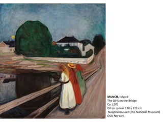 MUNCH, Edvard
The Girls on the Bridge
Ca. 1901
Oil on canvas 136 x 125 cm
Nasjonalmuseet (The National Museum)
Oslo Norway
 