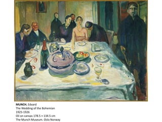 MUNCH, Edvard
The Wedding of the Bohemian
1925-1926
Oil on canvas 178.5 × 134.5 cm
The Munch Museum. Oslo Norway
 