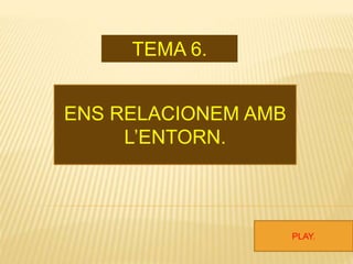 ENS RELACIONEM AMB
L’ENTORN.
TEMA 6.
PLAY.
 