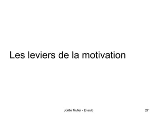 Les leviers de la motivation




             Joëlle Muller - Enssib   27
 
