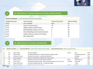 2 Je sélectionne la base externe la plus intéressante
3 Je sélectionne la notice pertinente
 