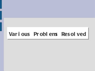 Various Problems Resolved 