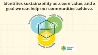 Identifies sustainability as a core value, and a
goal we can help our communities achieve.
 