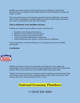 Ensure Safe Water Expert Backflow Prevention Services. | PDF