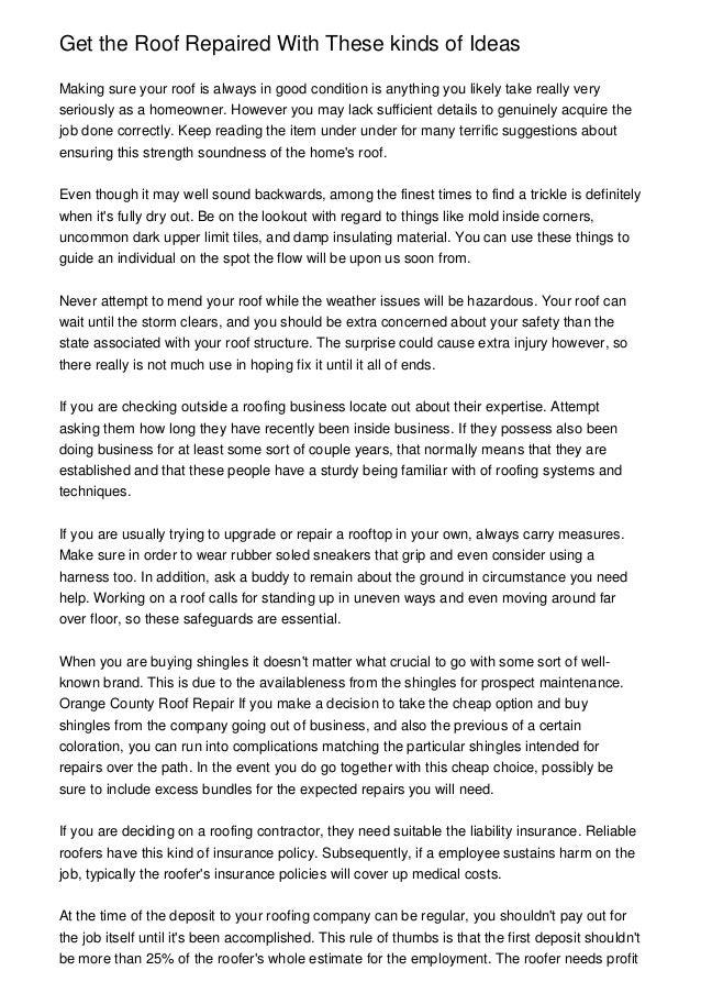 Get The Roof Repaired With These Kinds Of Ideas