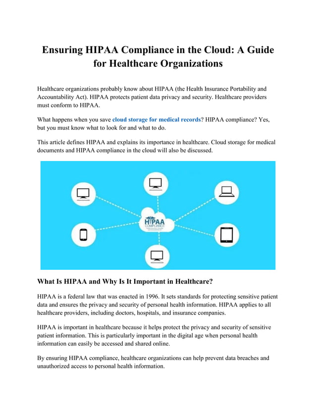 Ensuring HIPAA Compliance in the Cloud A Guide for Healthcare ...