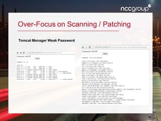 16
Over-Focus on Scanning / Patching
Tomcat Manager Weak Password
 