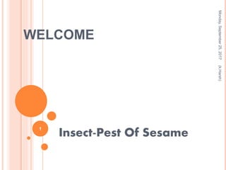 WELCOME
Insect-Pest Of Sesame
Monday,September25,2017
1
(k.Harsh)
 