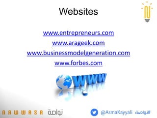 Websites
www.entrepreneurs.com
www.arageek.com
www.businessmodelgeneration.com
www.forbes.com
 