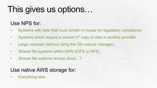 (ENT201) New Generation Hybrid Architectures with Suncorp, NetApp, and AWS | AWS re:Invent 2014
