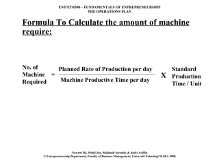 Formula To Calculate the amount of machine require: Machine Productive Time per day Planned Rate of Production per day X S...