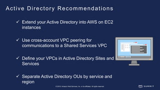 © 2018, Amazon Web Services, Inc. or its affiliates. All rights reserved.
Active Directory Recommendations
 Extend your A...