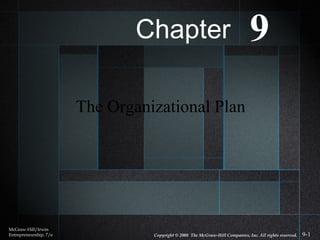 The Organizational Plan McGraw-Hill/Irwin Entrepreneurship, 7/e Copyright © 2008  The McGraw-Hill Companies, Inc. All rights reserved. Chapter 9 