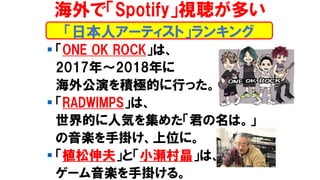 ? ONE OK ROCKϡ
2017ꡫ2018
⹫ݤeOĤФä
? RADWIMPSϡ
Ĥ˚ݤ򼯤᤿ϡ
S֒줱λˡ
? ֲ򡹤ȡС徧ϡ
`S֒줱롣
ǡSpotifyҕत
ձ˥`ƥȡ󥭥
 