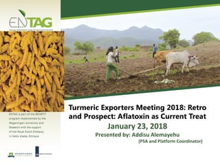 Turmeric Exporters Meeting 2018: Retro
and Prospect: Aflatoxin as Current Treat
January 23, 2018
Presented by: Addisu Alemayehu
(PSA and Platform Coordinator)
 