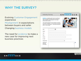 WHY THE SURVEY?
Evolving Customer Engagement
experience
Misalignment in expectations
between buyers and seller
Changing business models
The need for evidence to make a
new case for improving next
business practices
 
