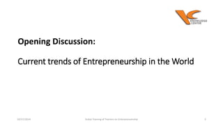 Opening Discussion: 
Current trends of Entrepreneurship in the World 
10/27/2014 Dubai Training of Trainers on Enterprenue...