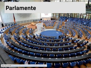 Parlamente
Bild:	
  Geza	
  Aschoﬀ,	
  h(ps://www.ﬂickr.com/photos/wissenschaIsjahr/11099421923/	
  	
  
 