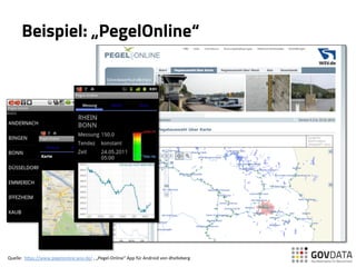 Beispiel: „PegelOnline“
Quelle:	
  	
  h(ps://www.pegelonline.wsv.de/	
  ,	
  „Pegel-­‐Online“	
  App	
  für	
  Android	
  von	
  dhelleberg	
  	
  
 