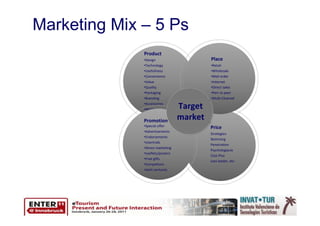 Marketing Mix – 5 Ps
              Product
              •Design                      Place
              •Technology                  •Retail
              •Usefullness                 •Wholesale
              •Convenience                 •Mail order
              •Value                       •Internet
              •Quality                     •Direct sales
              •Packaging                   •Perr to peer
              •Branding                    •Multi-Channel
              •Accessories
              •Warranty           Target
              Promotion           market
              •Special offer               Price
              •Advertisements
                                           Strategies:
              •Endorsements
                                           Skimming
              •Usertrials
                                           Penetration
              •Direct marketing
                                           Psychologiacla
              •Leaflets/posters
                                           Cost-Plus
              •Free gifts
                                           Loss leader, etc.
              •Competions
              •Joint ventures
 