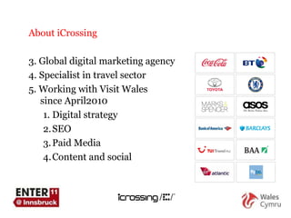 About iCrossing  Global digital marketing agency Specialist in travel sector Working with Visit Wales    since April2010 Digital strategy SEO Paid Media Content and social 