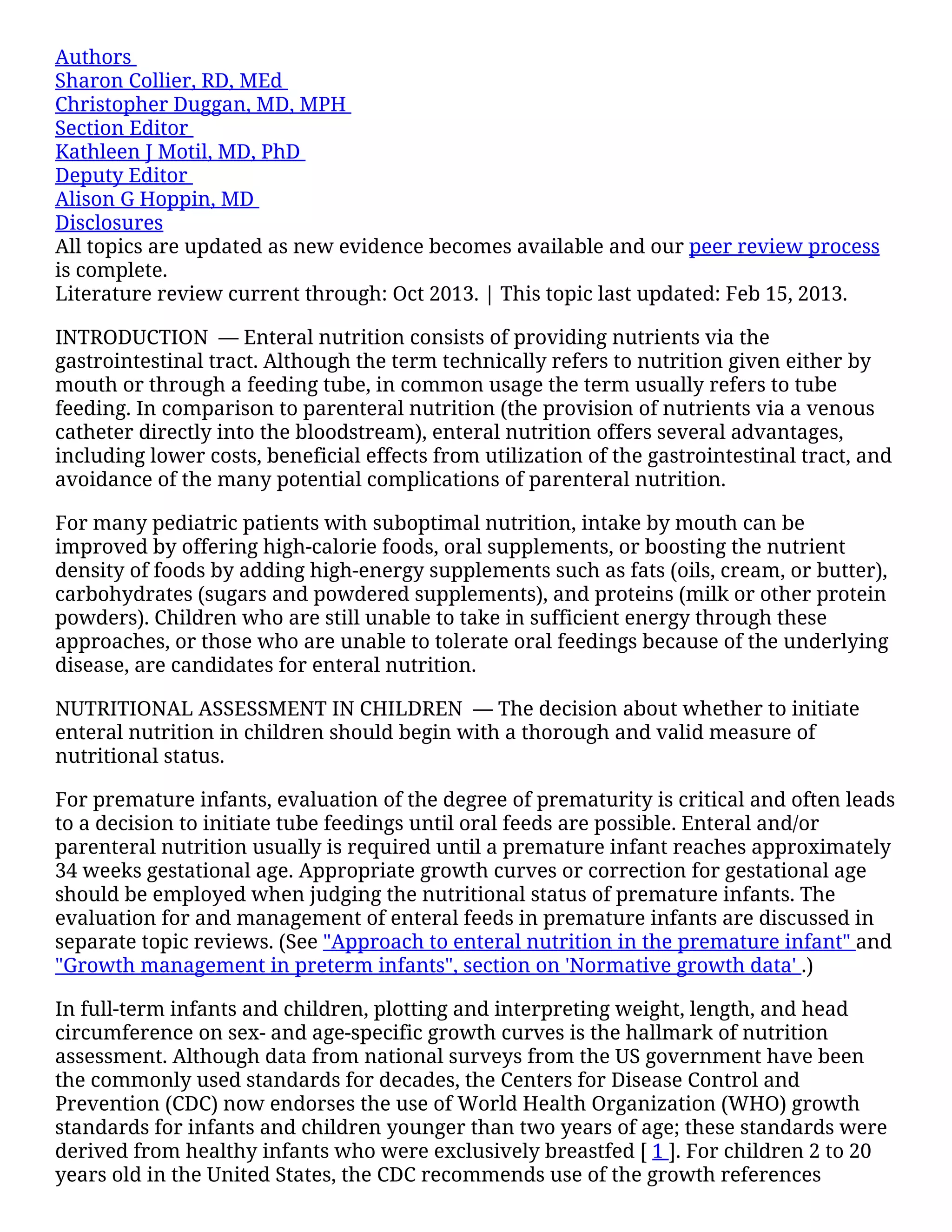 Enteral nutrition in infants and children | PDF