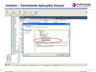Vmotion – Controlando Aplicações Virtuais




       © 2010 Enterasys Networks, Inc., A Division of Siemens Enterprise Communications GmbH & Co KG - All rights reserved.   21
 