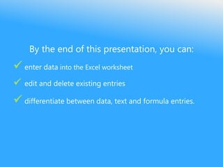 Entering Data - Excel 2013 Tutorial | PDF