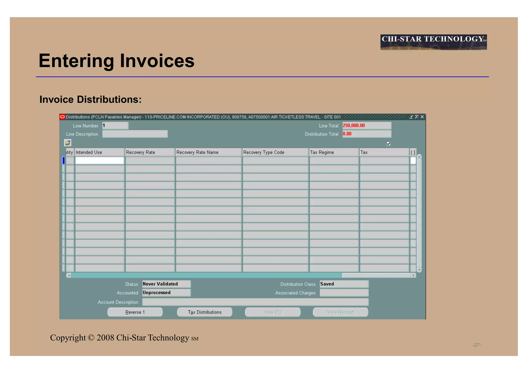 Entering Invoices in Oracle Payables | PPT