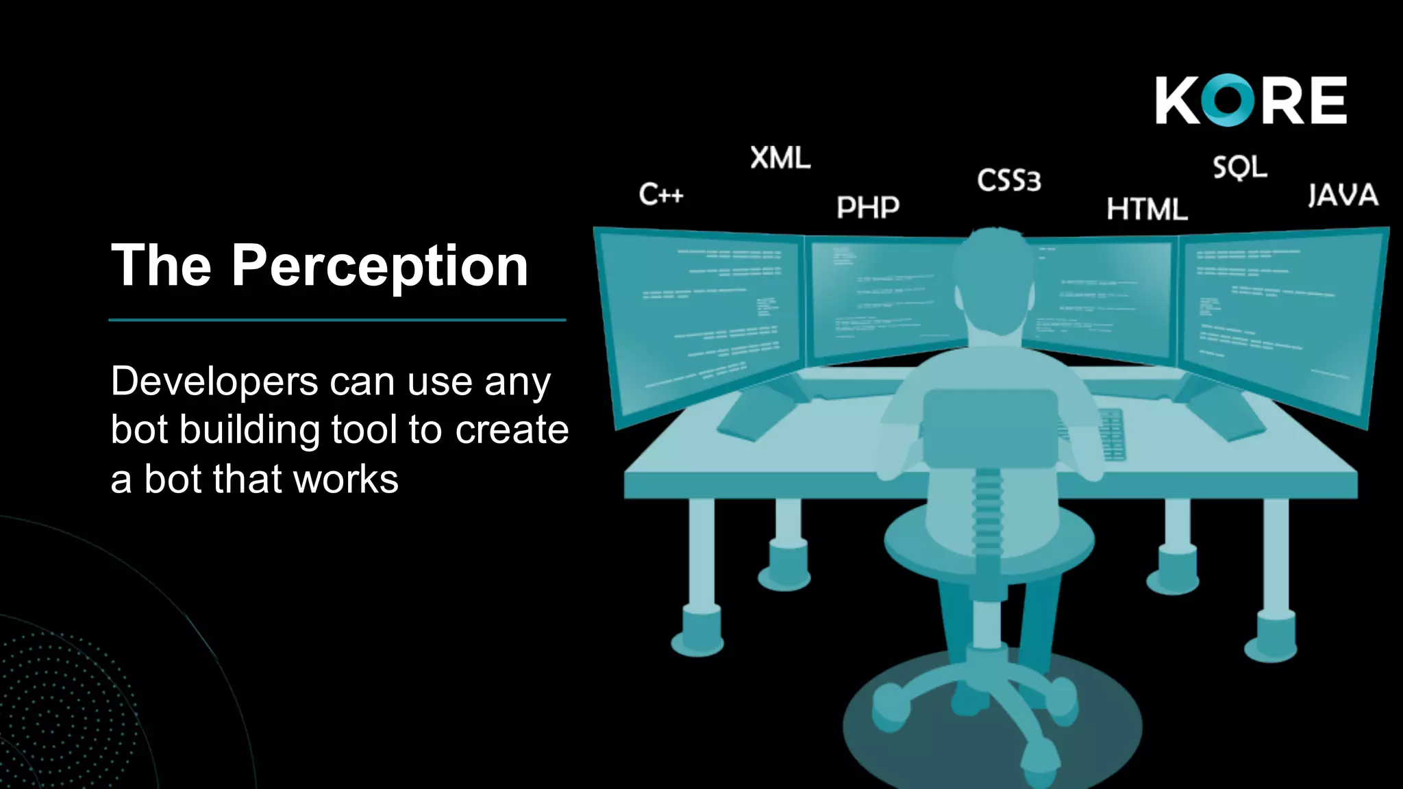 The Perception
Developers can use any
bot building tool to create
a bot that works
 