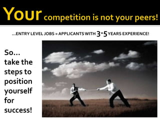…ENTRY LEVEL JOBS = APPLICANTS WITH   3-5 YEARS EXPERIENCE!

So…
take the
steps to
position
yourself
for
success!
 