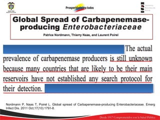 Nordmann P, Naas T, Poirel L. Global spread of Carbapenemase-producing Enterobacteriaceae. Emerg
Infect Dis. 2011 Oct;17(10):1791-8.

 