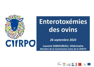 Enterotoxémies
des ovins
26 septembre 2023
Laurent SABOUREAU, Vétérinaire
Membre de la Commission ovine de la SNGTV
 