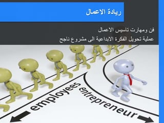 ‫االعمال‬ ‫ريادة‬
‫االعمال‬ ‫تاسيس‬ ‫ومهارت‬ ‫فن‬
‫ناجح‬ ‫مشروع‬ ‫الى‬ ‫االبداعية‬ ‫الفكرة‬ ‫تحويل‬ ‫عملية‬
 