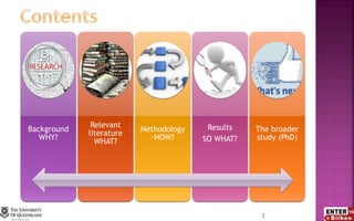 Background
WHY?
Relevant
literature
WHAT?
Methodology
–HOW?
Results
SO WHAT?
The broader
study (PhD)
2
 