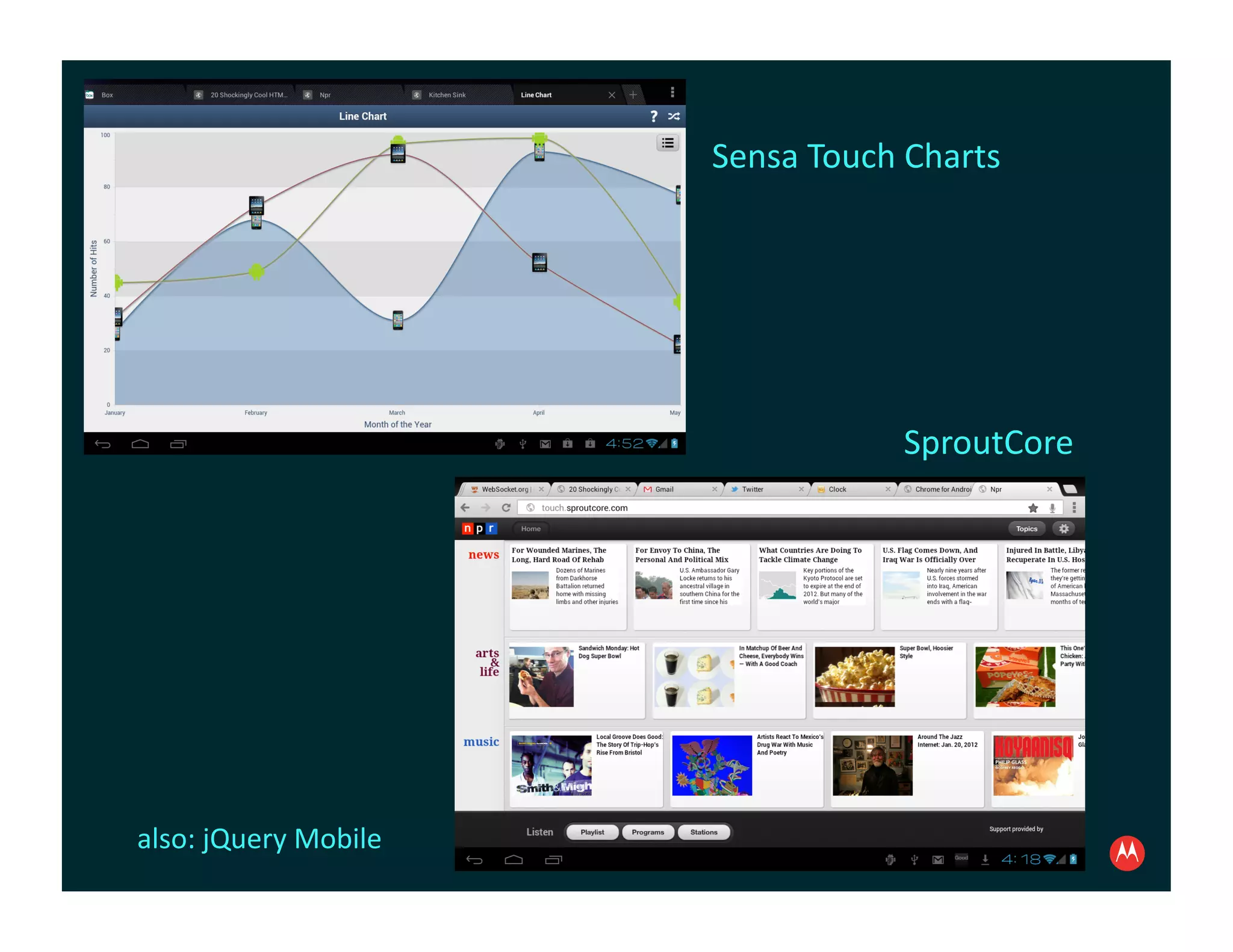 Sensa	
  Touch	
  Charts	
  




                                                  SproutCore	
  




also:	
  jQuery	
  Mobile	
  
 