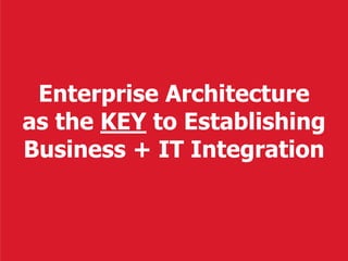 Enterprise Architecture
as the KEY to Establishing
Business + IT Integration
 